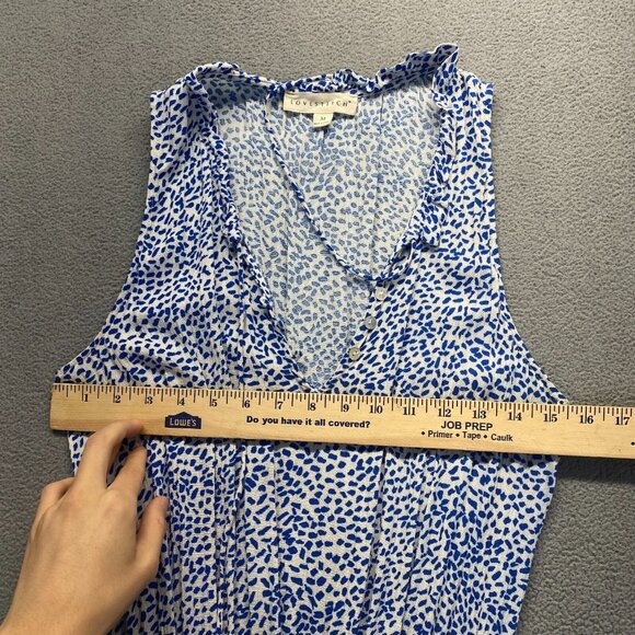 LOVESTITCH Womens Mini Dress White Blue Sleeveless Tiered V-neck Size M,Preppy - Picture 4 of 11